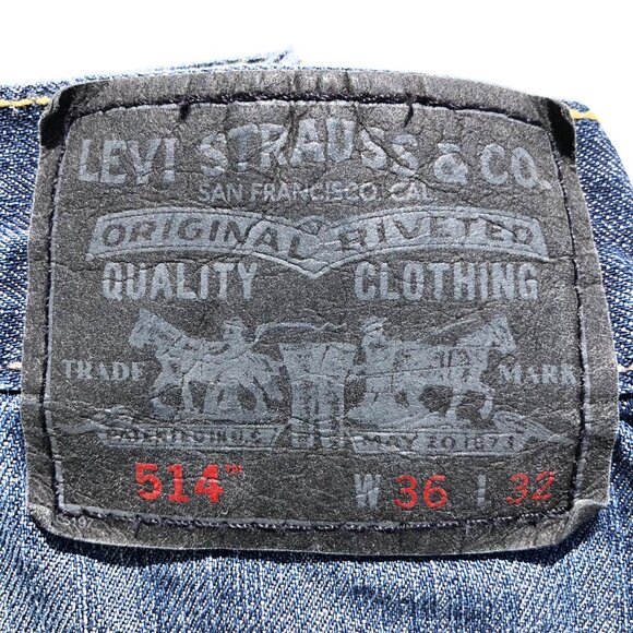 Levi's 514 Jeans Slim Straight Leg Men 36 32 Medium Blue Wash Back Zip Pockets - Picture 3 of 16